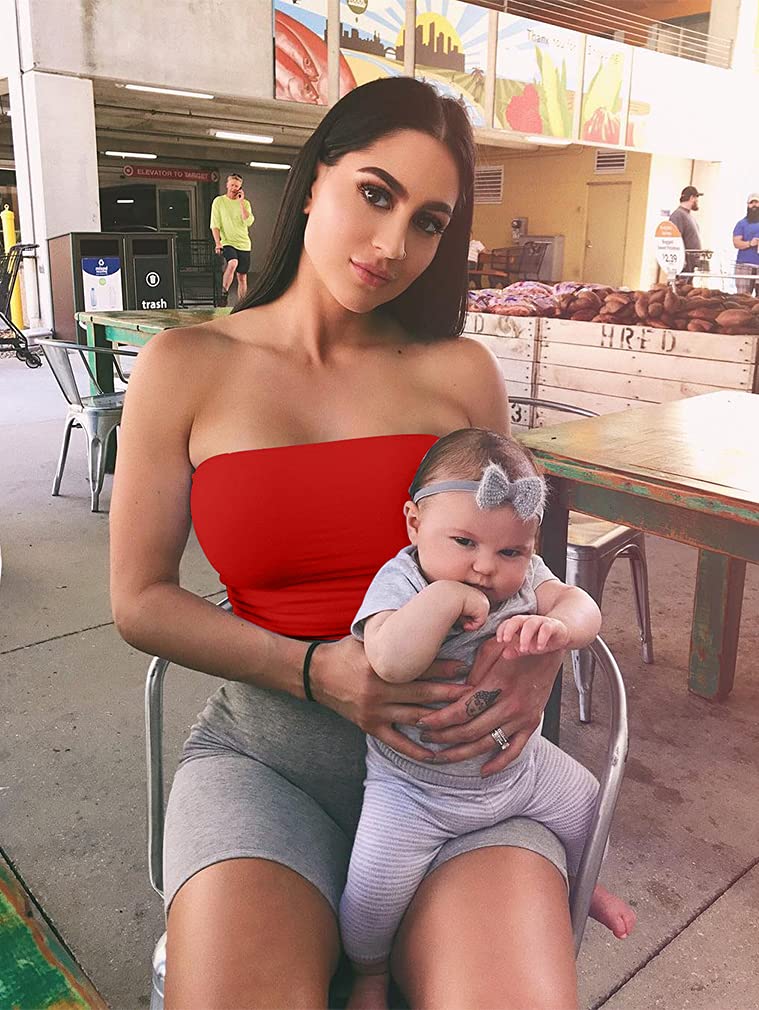 LAGSHIAN Women's Sexy Crop Top Sleeveless Stretchy Solid Strapless Tube Top Red - Image 3